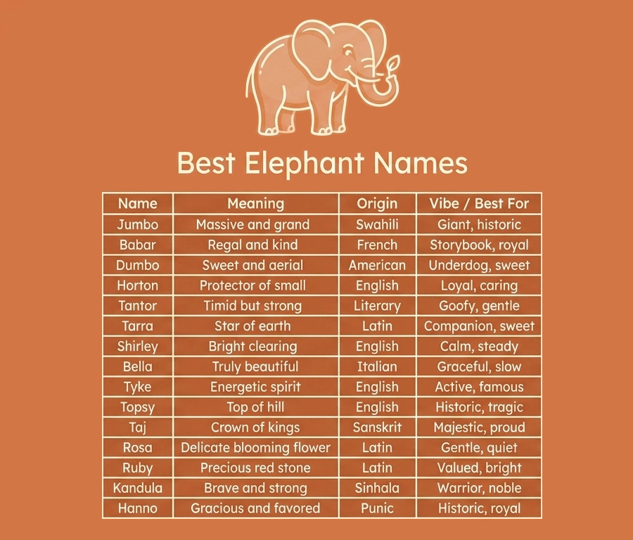 Best Elephant Names - tables